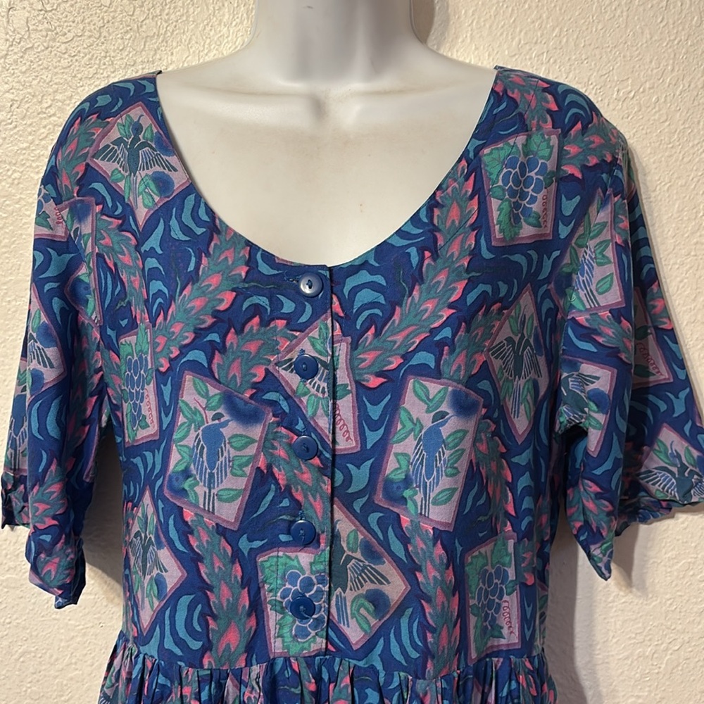 Blue Patterned Midi Dress - Picture 4 of 7